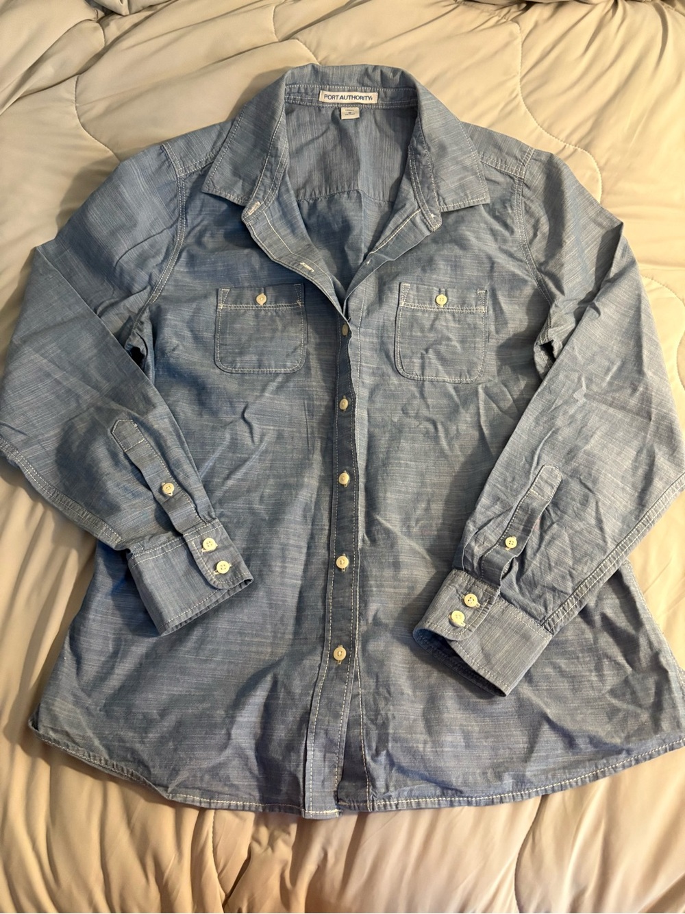 Port Authority Women’s Small Chambray Button Down Shirt Long Sleeve Office Work
